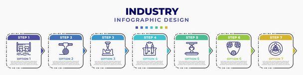 infographic template with icons and 7 options or steps. infographic for industry concept. included hydro power generation, uncoiler, crusher, electrolysis, hinery, timing belt, chemical weapon - Vector, imagen