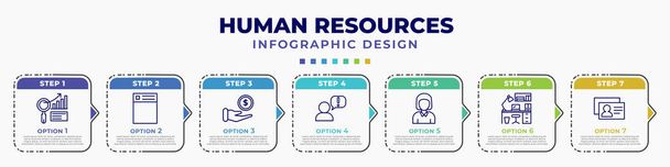 infographic template with icons and 7 options or steps. infographic for human resources concept. included analysis, resume, earnings, grievance, women, office, personal profile editable vector. - Vektor, kép