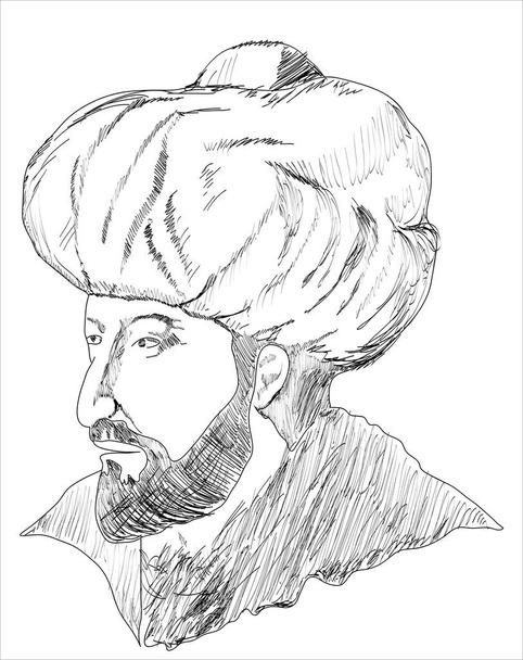 Fatih Sultan Mehmet, sułtan osmański drugi mehmet. Zdobywca portretu wektora Stambułu - Wektor, obraz