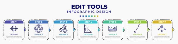 infographic template with icons and 7 options or steps. infographic for edit tools concept. included registration mark, quark, repair tool, school triangle, blue card, line tool, allocation editable - Vector, afbeelding