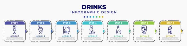 infographic template with icons and 7 options or steps. infographic for drinks concept. included absinthe, frappuccino, brewery, watermelon juice, liquor, lemon juice, ice tea editable vector. - Vecteur, image