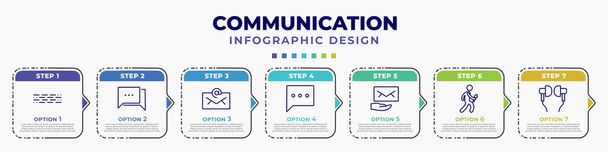 infographic template with icons and 7 options or steps. infographic for communication concept. included morse code, talking, emails, chat bubble, receiving email, news reporter, hands free editable - Vektor, kép