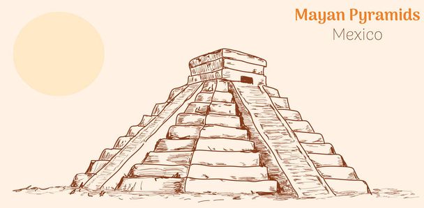 Mayské pyramidy - Mexiko ruční kreslení vektorové ilustrace - Vektor, obrázek