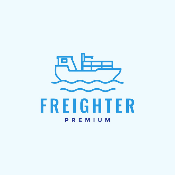 minimal line freighter with ocean logo design vector graphic symbol icon illustration creative idea - Vector, Image