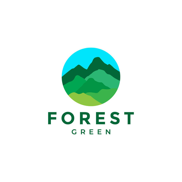 cirkel kleurrijke heuvel bos bomen logo ontwerp vector grafisch symbool pictogram illustratie creatief idee - Vector, afbeelding