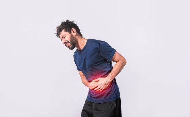 person with stomach pain, stomach problems concept, man with digestive problems, man with stomach pain, isolated - Photo, Image
