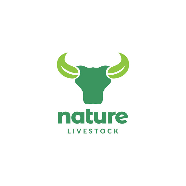 vaca cabeza de ganado orgánico con cuerno de hoja logo diseño vector símbolo gráfico icono ilustración idea creativa - Vector, imagen