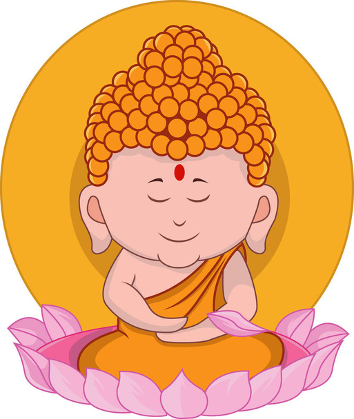 Vector Illustration of Happy Buddha Purnima in Meditation - Vector, Image