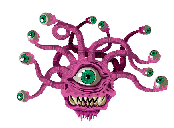 böses rpg monster betrachter mit augen und tentakeln - Vektor, Bild