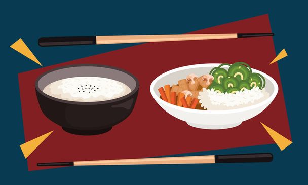 плакат японской еды удон и йошоку - Вектор,изображение