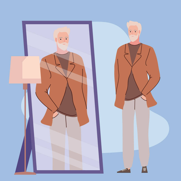 oude man modelleren met spiegel karakter - Vector, afbeelding