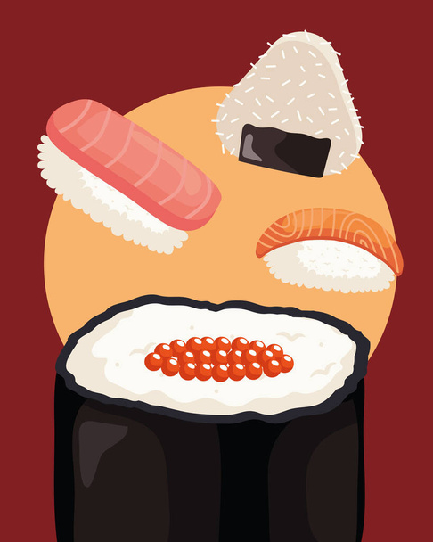 sushi tekercs és rizs poszter - Vektor, kép