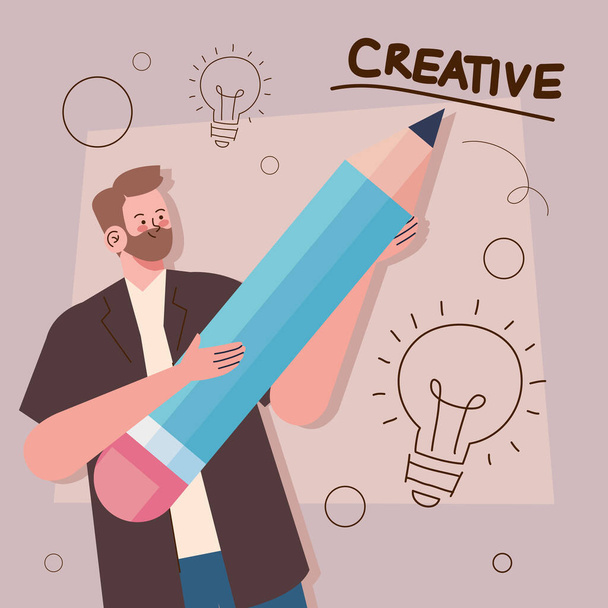 creative man with pencil character - Vector, Image
