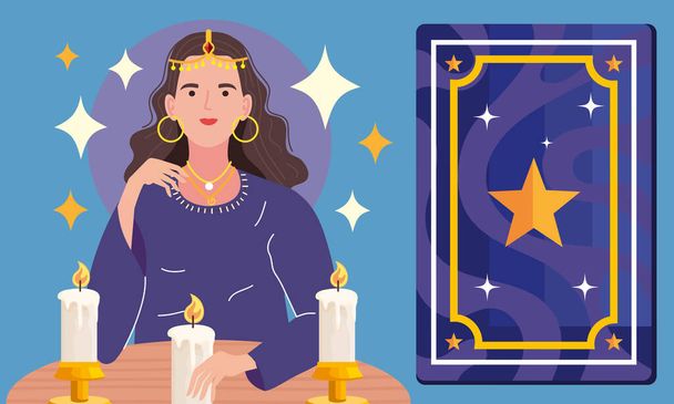 fortune teller with card character - Vector, Image