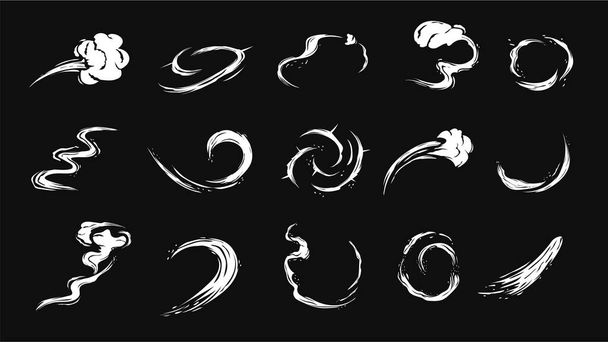 Rüzgâr ve toz fırtınası. Beyaz spiraller ve hava girdapları rüzgar girdabının eğimli süslemeleri ve vektör patlamaları - Vektör, Görsel