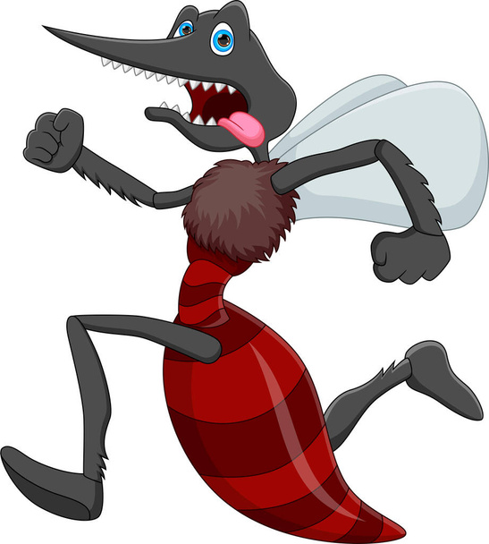 cartoon mosquito running scared on white background - Vector, Image
