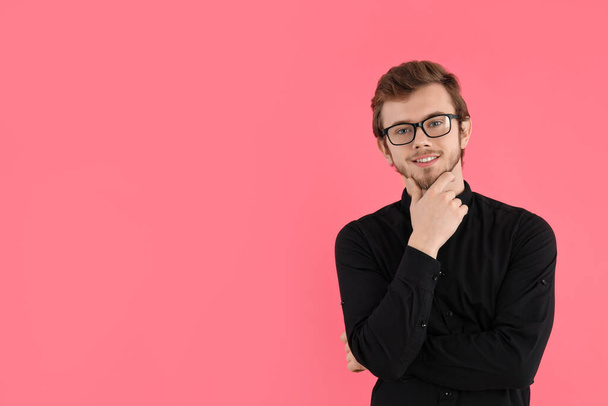 Concept of people, young man on pink background - Фото, зображення
