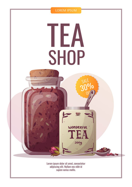 design template for flyer. tea time banner, hand-drawn tea time set for the website, posters. - Vector, Image