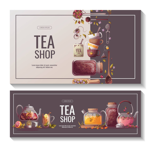 set of design templates. tea time banners, hand-drawn tea time set for the website, poster. - Vector, Image