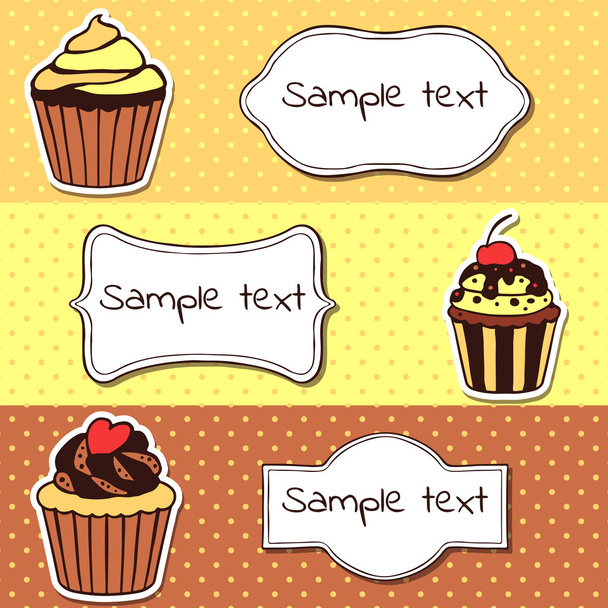 Set of banners with sweet cupcakes - Διάνυσμα, εικόνα