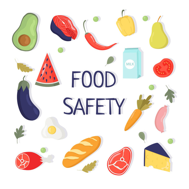 El concepto de un vector plano ilustración de la seguridad alimentaria saludable para una pancarta, sitio web, plantilla de página de destino, publicidad y folleto - Vector, imagen