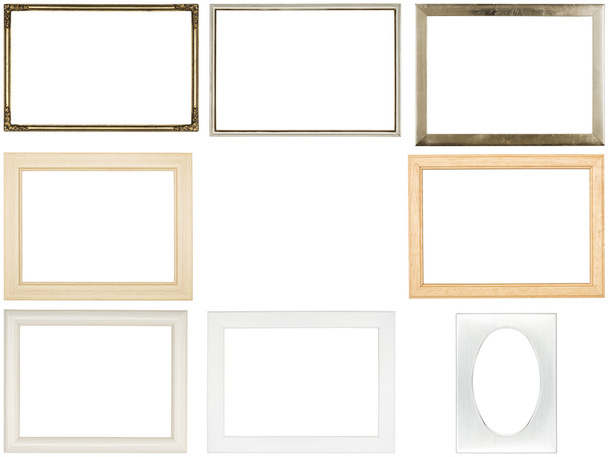 collection of old used picture frames, isolated on white - Photo, Image