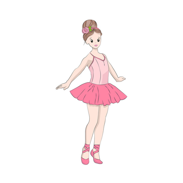 Ballerina. Cute little illustration of character for kids, baby book, fairy tales, covers, baby shower invitation, textile t-shirt. Vector illustration of a cute ballerina. - Vector, Image