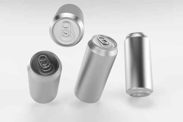 アルミビールとスリムなソーダは、空白のテンプレートをモックすることができます。ジュース、ソーダ、白の背景に隔離されたビール瓶。アルミ缶デザイン。現実的なアルミ缶。3Dレンダリング - 写真・画像