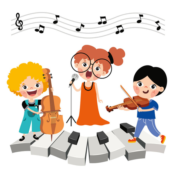 Lustige Cartoon-Kinder spielen Musik - Vektor, Bild
