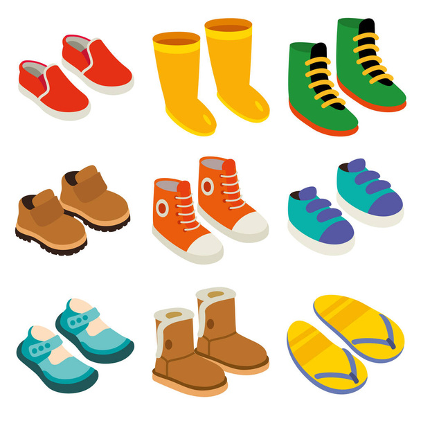 Συλλογή από διάφορα πολύχρωμα παπούτσια - Διάνυσμα, εικόνα