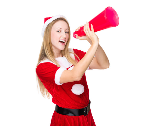Female Santa Claus with megaphone - Zdjęcie, obraz