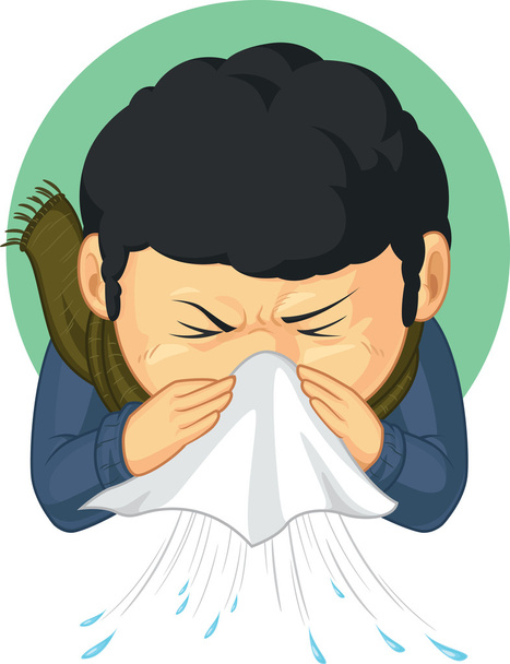 Boy Caught Flu and Sneezing - Vector, Image