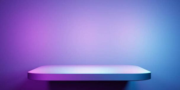 3D-Rendering von lila und blauen abstrakten geometrischen Hintergrund. Cyberpunk-Konzept. Szene für Werbung, Technologie, Showroom, Banner, Kosmetik, Mode, Business, Metaverse. Science-Fiction-Illustration. - Foto, Bild