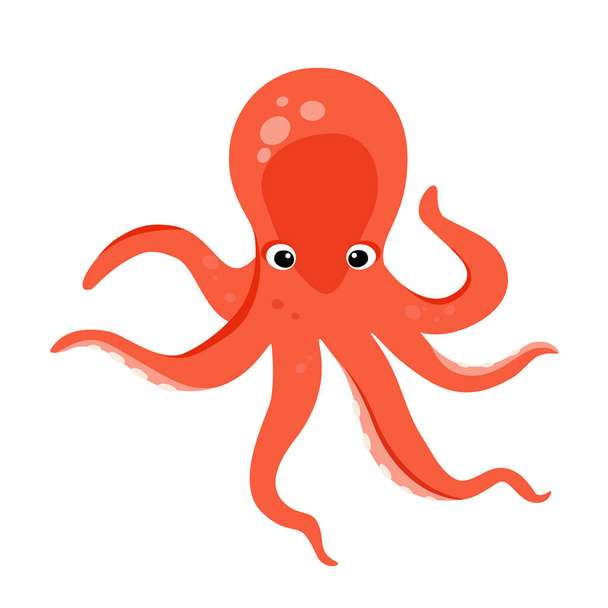 Vector illustration orange octopus. Sea creature. Cartoon octopus - Vector, Image