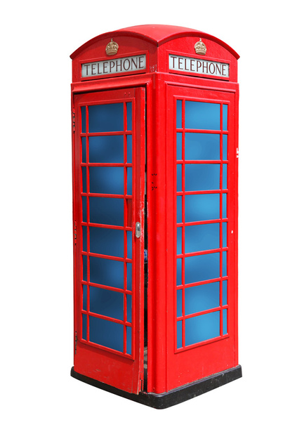 Classic British red phone booth in London UK, isolated on white - Photo, Image