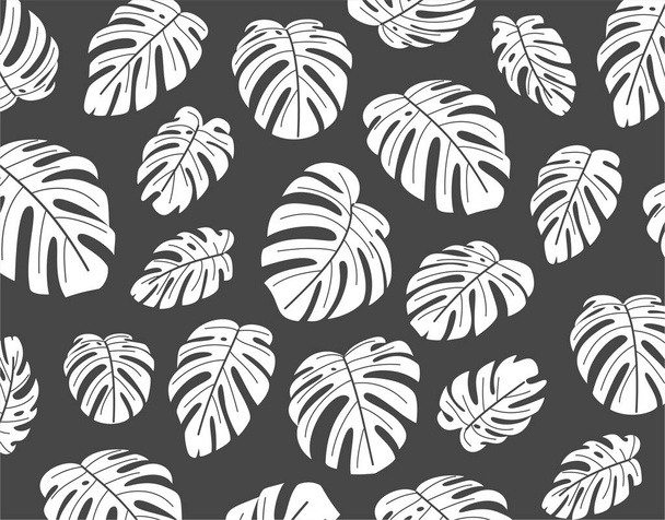 Monstera leaves pattern. Black and white vector illustration - Vettoriali, immagini