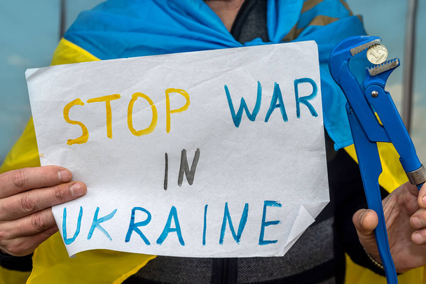 poster stop the war in ukraine. russia world terrorist. sanctions and isolation of Russia - Photo, Image