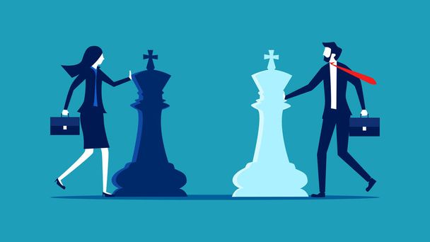 Бизнес стратегия. Бизнесмен играет в шахматы. векторные иллюстрации бизнес-концепции - Вектор,изображение