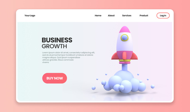 Ilustracja koncepcji wzrostu biznesu Landing page template for business idea background 3D render - Zdjęcie, obraz