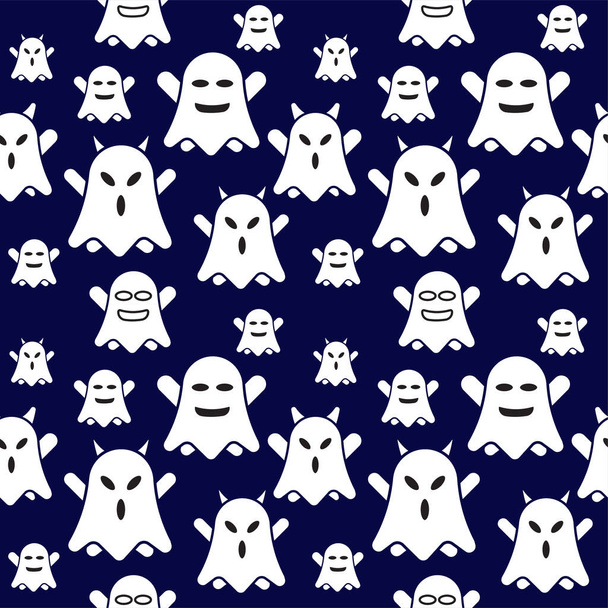 Cute ghost seamless pattern design template. Flat character vector illustration. Navy Blue color background.  - Vektör, Görsel