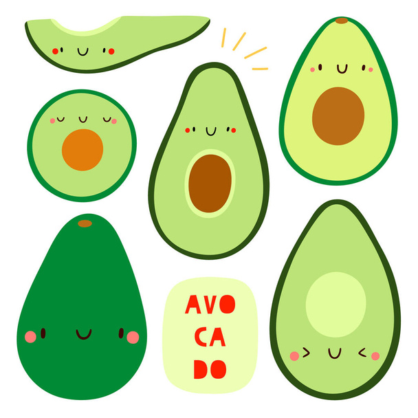 Super cute seasonal pattern with Avocado. Summer seasonal fruit background. Smiley avocado characters. Watermelon slices with faces on a white background - Photo, image