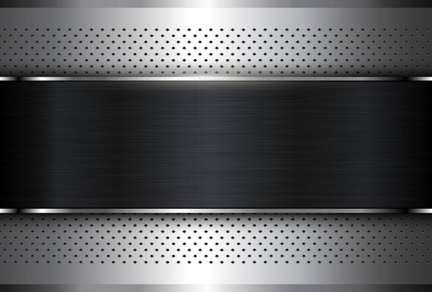 Silver black industrial background, stainless steel texture metallic, dotted metal sheet texture background vector illustration. - Вектор,изображение