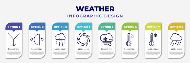 infographic template with icons and 8 options or steps. infographic for weather concept. included convergence, last quarter, smog, tropical storm, icy, hot, freezing, rainy editable vector. - Vector, Imagen