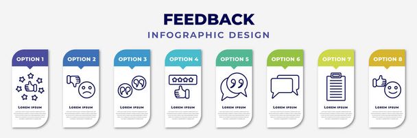 infographic template with icons and 8 options or steps. infographic for feedback concept. included satisfied, bad review, quotation, good review, testimonials, comments, clipboards, satisfaction - Вектор,изображение