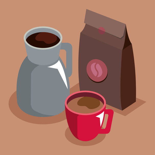 bolsa de café y tetera iconos - Vector, imagen