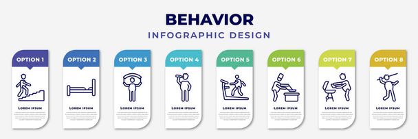 infographic template with icons and 8 options or steps. infographic for behavior concept. included climbing stairs, making the bed, man with banner, man drinking, man on treadmill, cooking, with, - Vector, Imagen