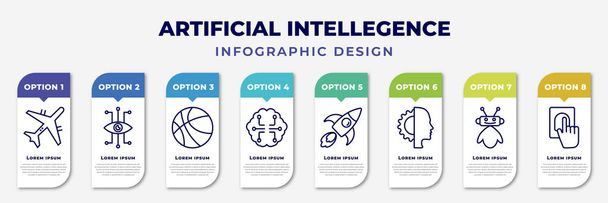 infographic template with icons and 8 options or steps. infographic for artificial intellegence concept. included aeroplane, bionic eye, ball, future brain, rocket, cyborg, robot assistant, - Vecteur, image