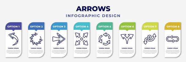 infographic template with icons and 8 options or steps. infographic for arrows concept. included curved arrow, loading arrows, right, expand, repeat, split arrows, double arrow, loop editable - Vector, Imagen