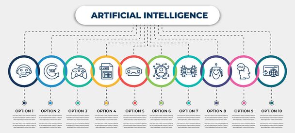 vector infographic template with icons and 10 options or steps. infographic for artificial intelligence concept. included technical support, 360 degree, game control, xlsx, stereoscope, users, - Wektor, obraz