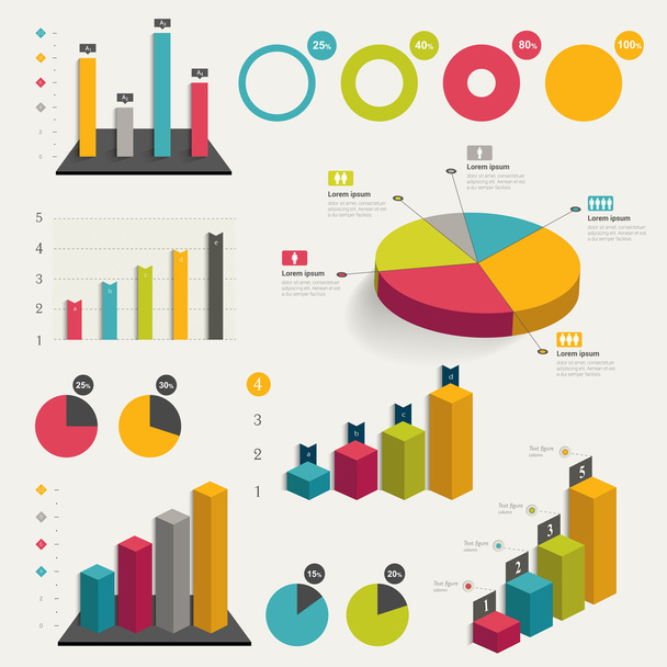 Set of business flat, 3D design graph. Infographics charts. - Vektori, kuva